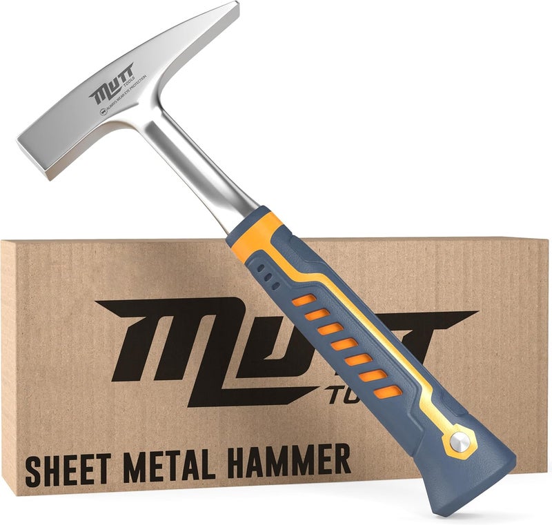 AMERICAN MUTT TOOLS Mutt Tools 18oz Sheet Metal Hammer - Professional Tinners Hammer for Metal Shaping - Forged HVAC Hammer with Ergonomic Handle for Duct Work & Sheet Metal Projects - Image 1